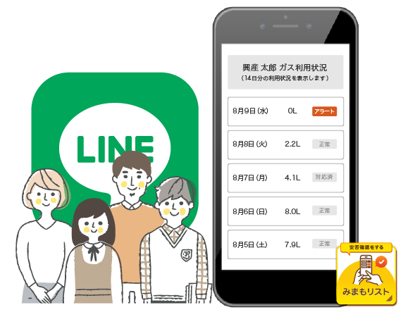 LINEで利用状況の確認やプッシュ通知で見守り。ご家族みんなの出見守りも可能！